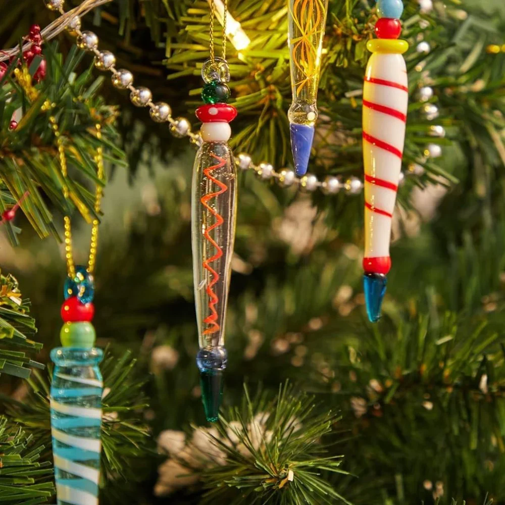 Set of 12 Anthropologie Glass Icicle Ornaments